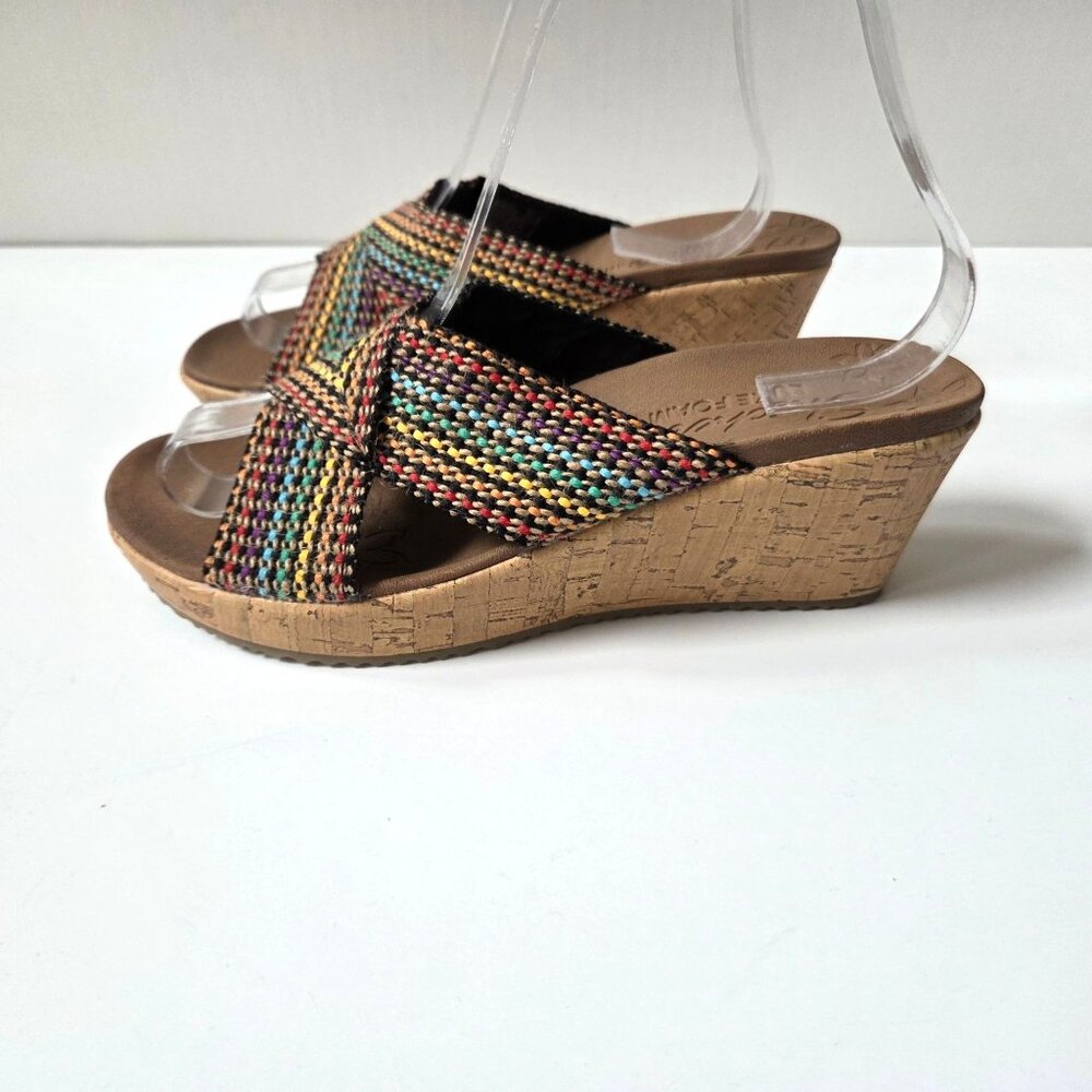 SKECHERS Shoes Beverlee 7.5 Rainbow Strappy Luxe Foam Wedge Comfort Sandals